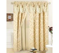Lot de 2 Rideaux de fenêtre Jacquard Luxueux avec cantonnière attachée et Deux embrasses - 274 x 213 cm - Design élégant et Fantaisie - Parfait pour Le Salon et la Chambre à Coucher (Beige)