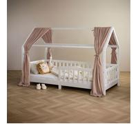 lot de 2 rideaux de lit NENA en mousseline 100% coton 125 x 310 cm, Pour lits cabanes enfants, Tissu léger et doux, Coloris taupe