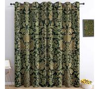 Lot de 2 Rideaux Fenetre Salon Occultants Isolants Fleurs de Style William Morris Thermique Anti Froid à Oeillets Imprimé 140L X 260H cm (2 Panneaux) Décoration De Fenêtre pour Enfant Chambre Vert