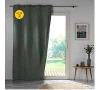 Lot de 2 Rideaux occultant double face 140 x 260 cm 100% microfibre Obscure Kaki