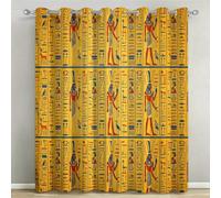 Lot de 2 Rideaux Occultants à Œillets 140x180 cm Hiéroglyphes Égyptiens | Rideau Occultant Thermique Isolant, Imprimé Art Égyptien Ancien, Polyester Haute Densité, pour Chambre et Salon