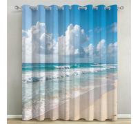 Lot de 2 Rideaux Occultants à Œillets 140x200 cm Plage Tropicale et Mer