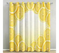 Lot de 2 Rideaux Occultants à Œillets 140x200 cm Tranches de Citron | Rideau Occultant Thermique Isolant, Imprimé Fruits D'Été, Polyester Haute Densité, pour Chambre et Salon