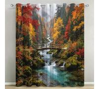 Lot de 2 Rideaux Occultants à Œillets 140x240 cm Forêt d’Automne | Rideau Occultant Thermique Isolant, Imprimé Paysage Naturel, Polyester Haute Densité, pour Chambre et Salon