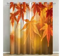 Lot de 2 Rideaux Occultants à Œillets 75x166 cm Feuilles d'Érable | Rideau Occultant Thermique Isolant, Imprimé Feuillages d'Automne, Polyester Haute Densité, pour Chambre et Salon