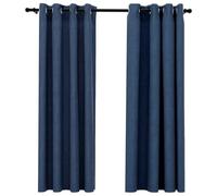 Lot de 2 rideaux occultants, à œillets, aspect lin, opaques, isolants, thermiques, pour salon, chambre à coucher, avec brise-vue et insonorisation - Bleu - 140 x 175 cm