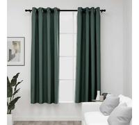 Lot de 2 rideaux occultants, à œillets, aspect lin, vert, 140 x 175 cm, opaques, isolants, thermiques, pour salon, chambre à coucher, avec protection acoustique et brise-vue