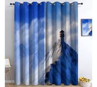 Lot de 2 Rideaux occultants à Isolation avec œillets 140 x 175 cm Chaîne De Montagnes Au Paysage Naturel Thermique 3D Impression Décoration Salon Rideau Phonique pour Chambre Enfant, Bleu Clair