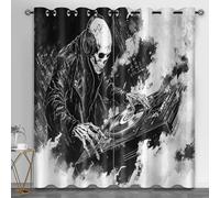 Lot de 2 rideaux occultants à isolation thermique avec motif tête de mort - Motif squelette de tourne-disque, graffiti de rue - Pour banquet, entrée, théâtre, café - 117,1 x 214,1 cm