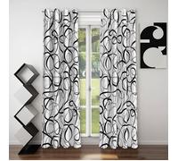 Lot De 2 Rideaux Occultants À Motif Géométrique Noir Gris Blanc Avec Lignes Abstraites Et Motif Art Moderne Bloquant La Chal[RO259]