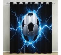 Lot de 2 Rideaux Occultants à Oeillets Football 100x200 cm, 3D Imprimé Rideau Occultant Thermique Isolant Opaque, Rideau Modèle de Football pour Salon Chambre Décoration Fenêtre C/1687