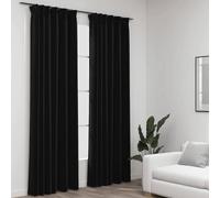 Lot de 2 rideaux occultants, aspect lin, 140 x 245 cm, anthracite, avec crochets en métal, opaques, thermiques, pour salon, chambre à coucher, chambre d'enfant, avec brise-vue et insonorisation