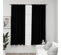 Lot de 2 rideaux occultants, aspect lin, noir, 140 x 175 cm, avec crochets en métal, pour salon, chambre à coucher, chambre d'enfant, opaques, insonorisants, isolants, décoration moderne