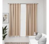 Lot de 2 rideaux occultants, avec crochets en métal, aspect lin, beige, 140 x 175 cm, opaques, isolants, pour salon, chambre à coucher, chambre d'enfant