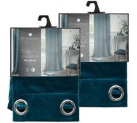 Lot de 2 Rideaux occultants en polyester effet velours - Bleu canard - 140 x 260 cm