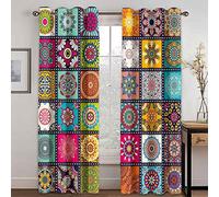 Lot de 2 Rideaux Occultants Fleur de Mandala à l'indienne Rideau Design Moderne Rideaux à Oeillets Isolation Thermique pour Chambre Salon Maison Bureau Décoration 280x250cm