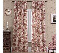 Lot de 2 rideaux occultants rouges de 213 cm de long pour décoration de salle à manger, joli motif en toile à imprimé floral blanc crème, ferme, Noël, campagne, jolis rideaux pour fenêtre de salon,