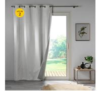 Lot de 2 rideaux occultants thermiques 140 x 260 cm en jacquard - Gris pâle, œillets métalliques