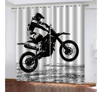 Lot de 2 rideaux opaques Moto-Cross - En polyester - Avec œillets - Pour salon - 280 x 180 cm