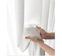 Lot de 2 rideaux semi-transparents à œillets - Rideaux légers pour décoration de salon et de chambre à coucher - Aspect lin blanc uni