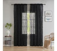 Lot de 2 Rideaux Semi-Transparents élégants en Dentelle à Motif Floral pour Salon, Porte coulissante en Verre, décoration Ferme, Gothique, tête de Mort, Halloween, 132 x 274,3 cm (l x L), Noir