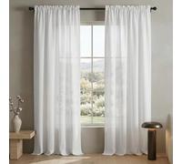 Lot de 2 Rideaux Semi-Transparents en Lin avec Passe-Tringle pour Salon, terrasse, Porte, Style bohème, Chic, 274 cm de Long, Blanc Pur, 2,7 m