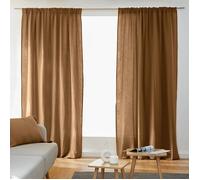 Lot de 2 rideaux tamisants Gaïa en double gaze de coton camel 140 x 240 cm - galon fronceur