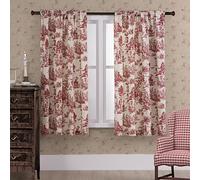 Lot de 2 Rideaux Transparents crème de 160 cm de Long pour Chambre à Coucher avec Accents de Motif Rustique Rouge - Décoration de Chambre à Coucher - Rideaux Transparents en Toile de Ferme Parisienne
