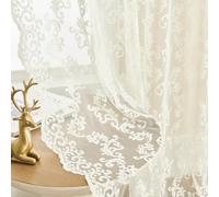 Lot de 2 rideaux transparents en dentelle ivoire de 213,4 cm de long pour salon, chambre à coucher, rideaux en crochet français filtrant la lumière, style victorien pour chambre de fille, 132 x 213 cm