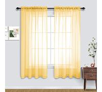 Lot de 2 rideaux transparents jaunes de 160 cm de long pour chambre à coucher, rideaux transparents avec passe-tringle pour salon, 132 x 160 cm de long