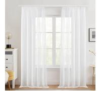 Lot de 2 Rideaux Transparents pour Salon avec Galon fronceur pour Rail,140L × 229H cm (2 Panneaux) Blanc Blanc STORE DE FENETRE
