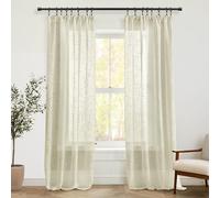 Lot de 2 Rideaux Transparents, Style Plage côtière, Aspect Lin texturé, Rideaux de Ferme Neutre pour Salon, 213,4 cm de Long, Couleur Sable, Beige Clair