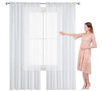 Lot de 2 Rideaux Voilages 60 x 180 cm Rideaux Salon Semi-Transparent Rideau Voilages Intérieurs Salon Moderne pour Chambre Enfant Adulte, Blanc