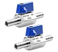 Lot de 2 robinets à boisseau sphérique de 10 mm en acier inoxydable avec ardillon, vanne d'arrêt à joint pagode, double raccord pagode, robinet de jardin, valves à boisseau sphérique pour eau, gaz
