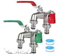 Lot de 2 robinets à double bec - Robinet de jardin - 1/2" - Avec joints toriques - Ruban d'étanchéité en PTFE de 7 m - Pour le jardin et la maison - Alliage de zinc de qualité supérieure - 2 sorties