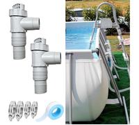 Lot de 2 robinets de maintenance/robinet d'arrêt pour piscines avec raccord de tuyau de 32 mm, 2 adaptateurs de tuyau de piscine