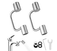 Lot de 2 robinets pivotants à 1080 °, rallonge multifonctionnelle, 2 modes, aérateurs pour robinets de salle de bain et cuisine (argenté)