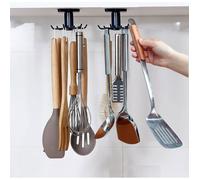 Lot de 2 Rotatif à 360° Porte Ustensiles Cuisine avec 6 Crochets, Support sans Perçage, Rangement Organiseur Rack pour Cuisine/Bai