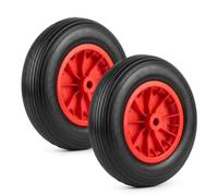 Lot de 2 Roues pour brouette 3,50-8, pneus en Caoutchouc Plein avec Jante en Plastique, polyuréthane, Anti-crevaison, Charge jusqu'à 100 kg, Noir et Rouge PU