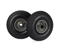 Lot de 2 roues Relaxdays pour diable 3.00-4, roue complète pneumatique, jante acier, axe 25 mm, noir-gris