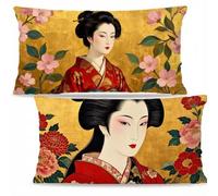 Lot de 2 Rouge Lin Housses de Coussin,Impression Recto-Verso 40x60cm F-3200
