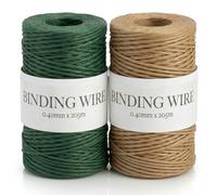 Lot de 2 rouleaux de fil de reliure recouvert de papier - 0,40 mm - Idéal pour la fabrication de couronnes, les arrangements floraux et les projets d'artisanat - Vert foncé ou naturel - 205 m
