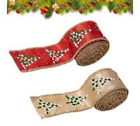 Lot de 2 rouleaux de ruban de Noël à bords métalliques pour décoration d'arbre | Décoration de vacances d'hiver - Pour fête, escaliers, fenêtre, guirlande de jardin