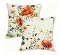 Lot de 2 Rural Housses de Coussin Extérieur Imperméable 45 x 45 cm Crème Housse Coussin en Lin, Taie d'oreiller avec Fermeture Éclair Dissimulée, Coussins Decoratif pour Canape Jardin Salon 0n-613