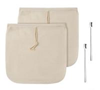 Lot de 2 sachets filtrants réutilisables en coton bio avec cordon de serrage pour grande cafetière en vrac pour infuseur à thé, noix, lait