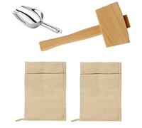 Lot de 2 sacs à glace Lewis et 1 maillet à glace - Sacs à glace pilés en toile réutilisables avec maillet en bois pour la maison, les fêtes, les bars, la cuisine, le broyage de glace séchée