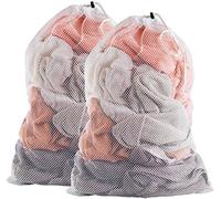 Lot de 2 sacs à linge commerciaux en maille - 61 x 91,4 cm - Matériau en maille blanche robuste avec cordon de serrage - Sac à linge en maille lavable en machine pour les usines, les universités, les