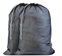 Lot de 2 sacs à linge commerciaux en maille - Matériau en maille robuste avec cordon de serrage - Idéal pour les usines, les universités, les dortoirs et les appartements - 61 x 91,4 cm - Noir