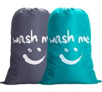 Lot de 2 sacs à linge de voyage, panier à linge sale, grand panier à linge pliable, sac de rangement, bac, bac à linge de voyage, en tissu, 120 litres, 66 x 92 cm, gris/bleu