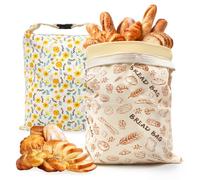 Lot de 2 Sacs à Pain Réutilisables en Coton et en Cire d'Abeille Française | Sacs de Conservation pour Pain Doublés de Cire d'Abeille Naturelle, 43 x 33 cm, Fermeture à Glissière et Boucle
